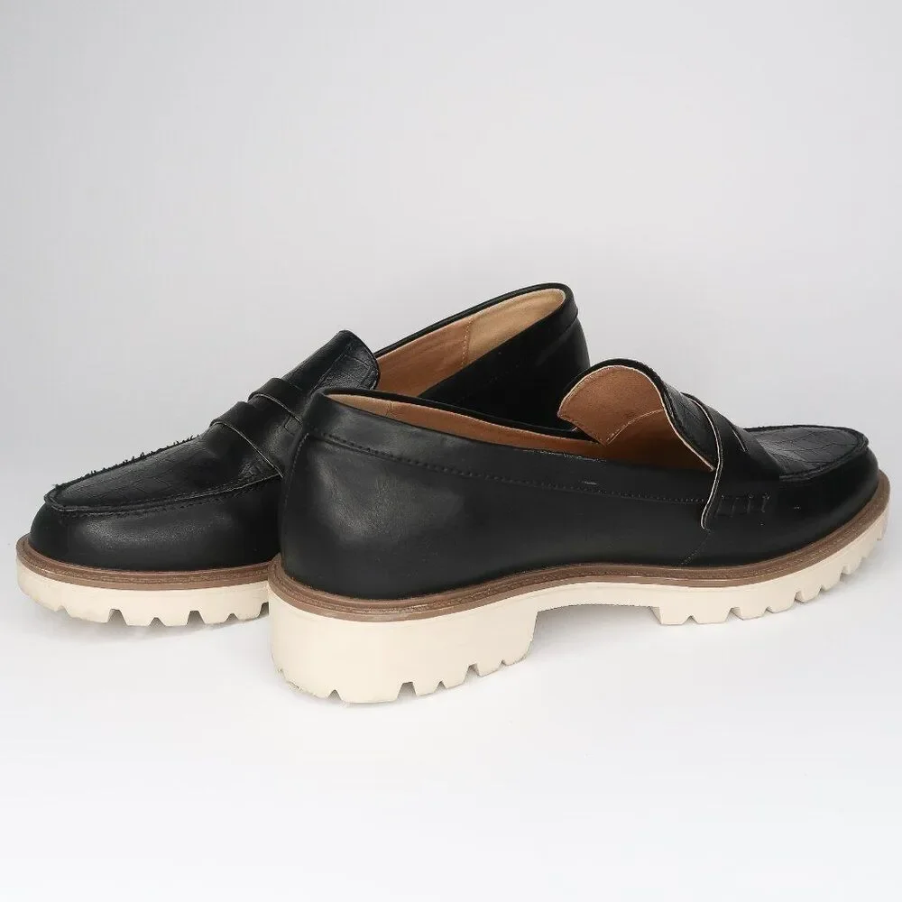 Journee Collection Womens Black Croc Embossed Lug Sole Penny Loafers Size‎ 9.5